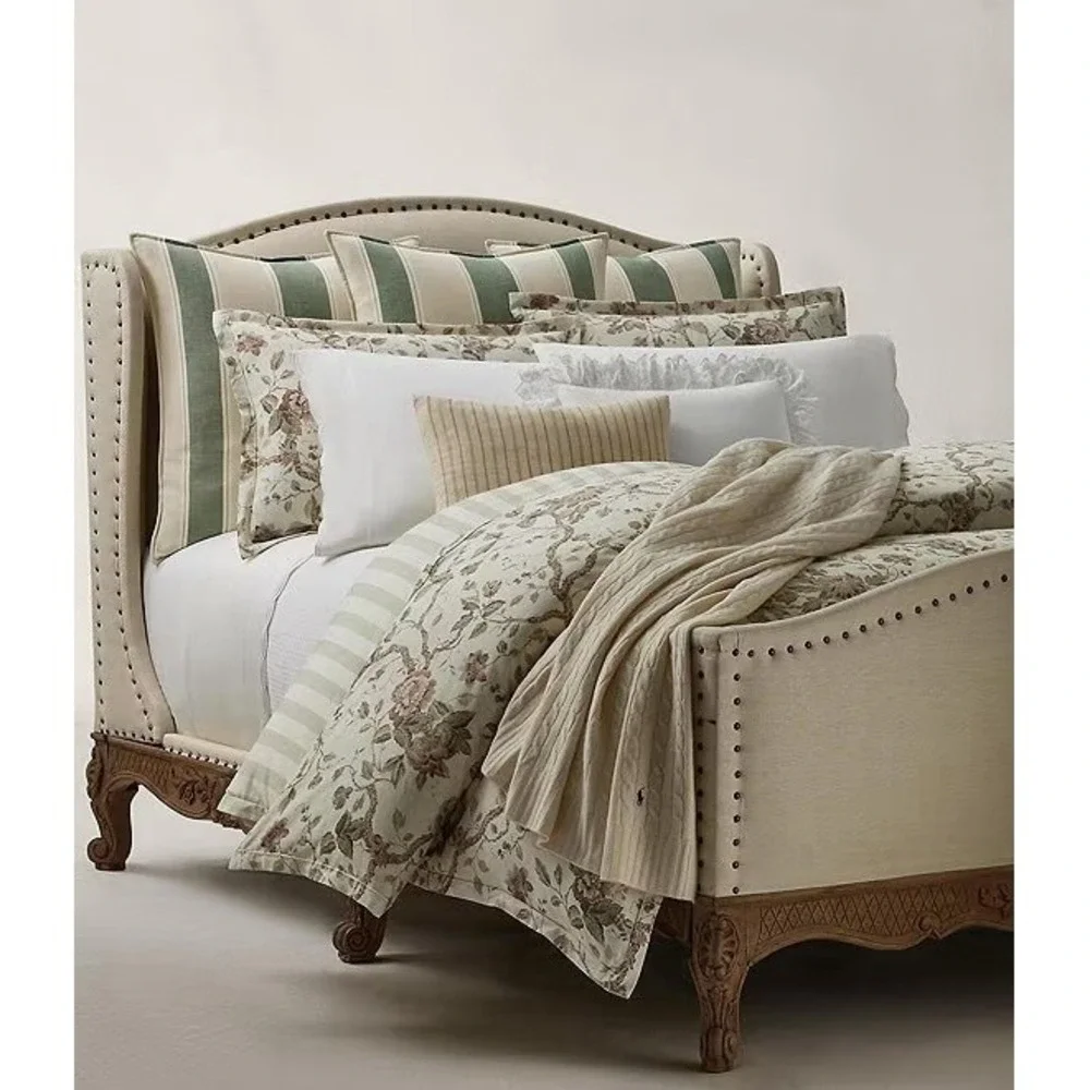 Ralph Lauren Elsie Reversible Jacobean Floral Striped King Duvet Cover $430 NWOT
